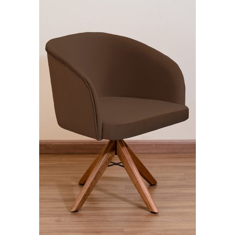 Poltrona Decorativa Redonda Pé Giratório de Madeira Cor:marrom