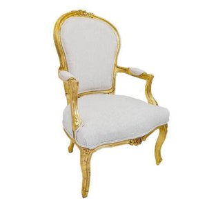 Poltrona Cadeira Luiz Xv Tecido Nobre Off White Madeira Dourada Alta Decoração