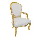 Ver imagem 1 de Poltrona Cadeira Luiz Xv Tecido Nobre Off White Madeira Dourada Alta Decoração