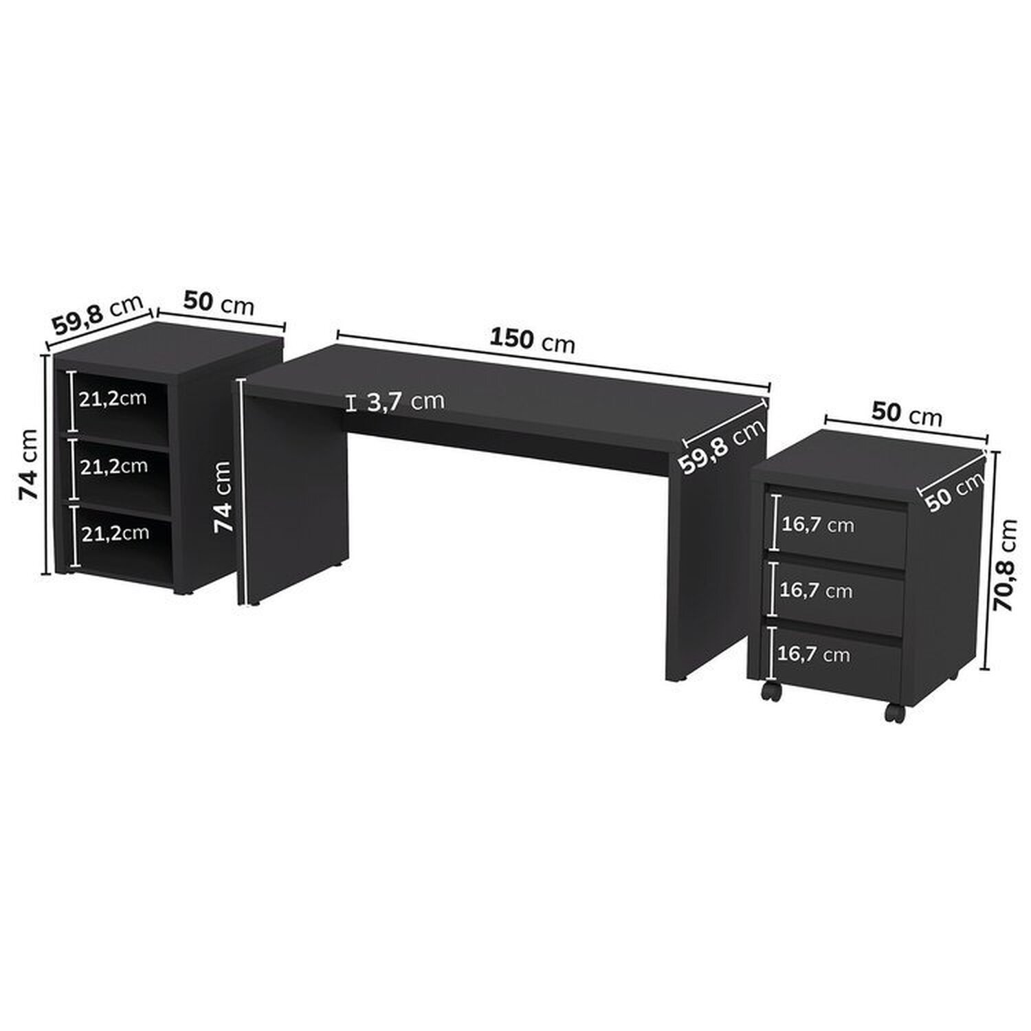 Mesa de Escritório 150cm com Gaveteiro com Rodízio e Prateleiras Ficus Cabecasa Madeiramadeira - 3