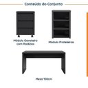 Ver imagem 2 de Escrivaninha Mesa Escritório com Gaveteiro com Rodízio e Prateleiras Ficus 200cm CabeCasa MadeiraOriginals Preto