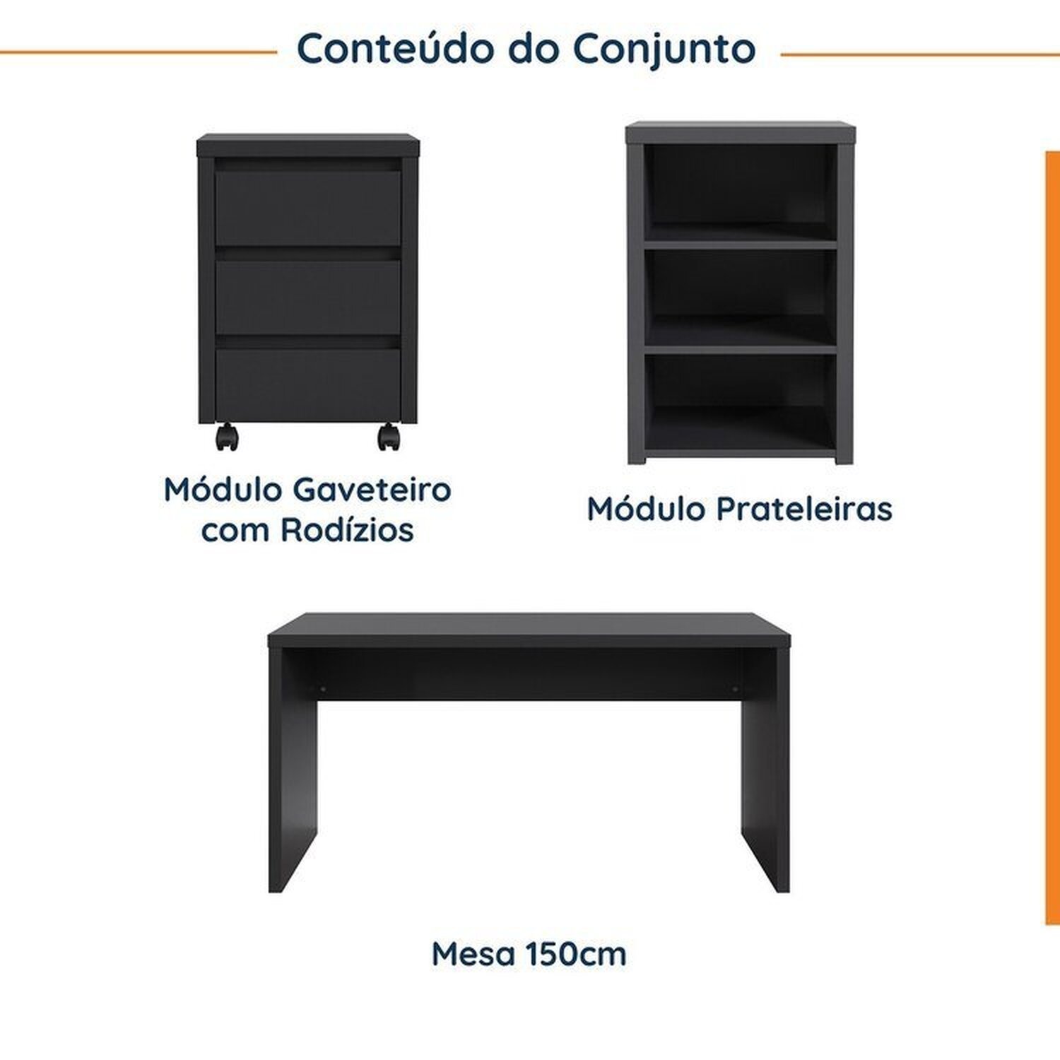 Mesa de Escritório 150cm com Gaveteiro com Rodízio e Prateleiras Ficus Cabecasa Madeiramadeira - 2