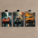 Ver imagem 2 de Kit 3 Quadro Decorativo Supercar Carro Chuva Supersport Futurista Moderno Qualidade Premium 40x28cm
