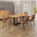 Ver imagem 1 de Conjunto Sala de Jantar Mesa 160x90cm Base Pérola Tampo MDF Malibu Preto/Marrom/Fosco/Cinamomo