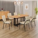 Ver imagem 1 de Conjunto Sala de Jantar Mesa 160x90cm Base Pérola Tampo MDF Malibu Preto/Creme/Cinamomo