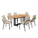 Ver imagem 2 de Conjunto Sala de Jantar Mesa 160x90cm Base Pérola Tampo MDF Malibu Preto/Creme/Cinamomo