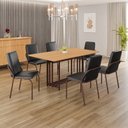 Ver imagem 1 de Conjunto Sala de Jantar Mesa 160x90cm Base Pérola Tampo MDF Malibu Marrom/Preto
