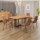 Ver imagem 1 de Conjunto Sala de Jantar Mesa 160x90cm Base Pérola Tampo MDF Malibu Marrom/Cinamomo