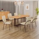 Ver imagem 1 de Conjunto Sala de Jantar Mesa 160x90cm Base Pérola Tampo MDF Malibu Marrom/Creme/Cinamomo