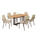 Ver imagem 2 de Conjunto Sala de Jantar Mesa 160x90cm Base Pérola Tampo MDF Malibu Marrom/Creme/Cinamomo