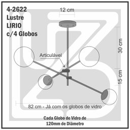Lustre Lirio com 4 Globos Esfera de Vidro Fume - Ouro - 4-2622-14-fu - 3