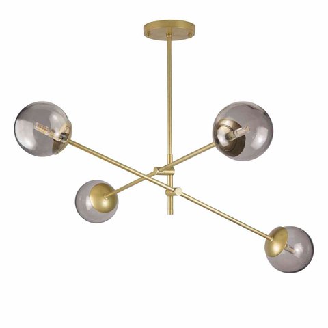 Lustre Lirio com 4 Globos Esfera de Vidro Fume - Ouro - 4-2622-14-fu