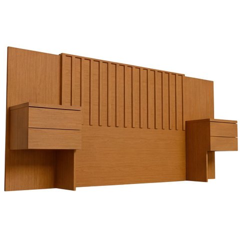 Cabeceira de Madeira para Cama Box Casal Queen King com Mesas Laterais Andria A04 Cinamomo - Lyam de