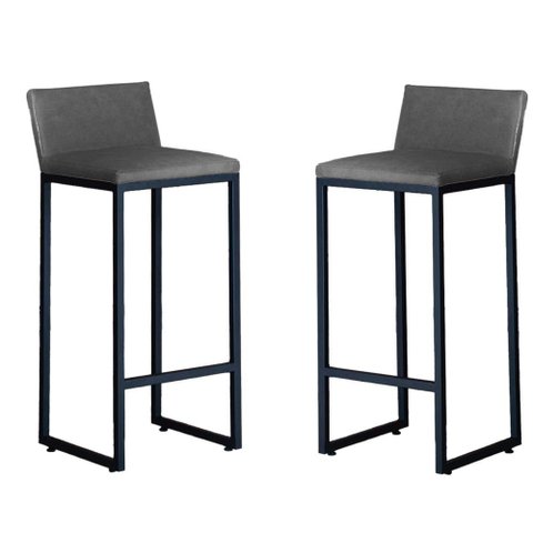 Kit 2 Banquetas Altas Luxo Dani com Encosto Base Preta:cinza