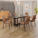 Ver imagem 1 de Conjunto Sala de Jantar Mesa 160x90cm Base Pérola Tampo MDF com Vidro Malibu Preto/Marrom