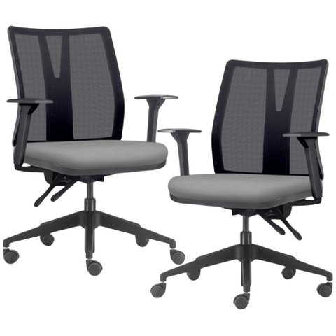 Kit 2 Cadeiras de Escritório Giratória Diretor Flow F02 Base Preta Sintético Cinza - Lyam Decor