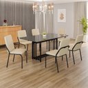 Ver imagem 1 de Conjunto Sala de Jantar Mesa 160x90cm Base Pérola Tampo MDF com Vidro Malibu Preto/Creme/Grafite