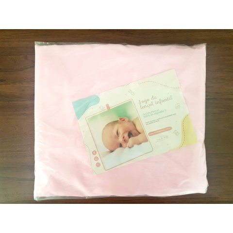 Jogo de Lençol para Berço 100% Algodão 2 Peças Só pra Babys: Rosa