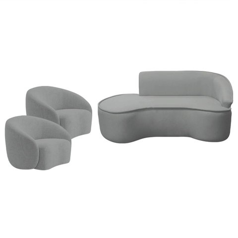Kit Divã Recamier Orgânico Marrocos 160cm Lado Esquerdo e 2 Poltronas Amore Bouclé