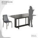 Ver imagem 5 de Conjunto Sala de Jantar Mesa 160x90cm Base Pérola Tampo MDF com Vidro Malibu Preto/Grafite