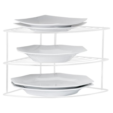 Organizador Armário de Cozinha Prateleira Organizadora Porta Pratos de Canto Suporte Branco
