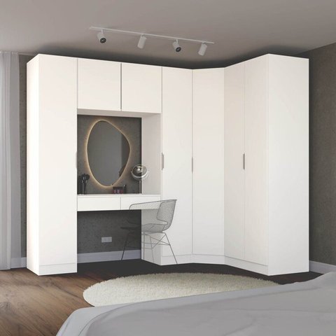 Guarda-Roupa Planejado de Canto Obliquo 6 Peças 7 Portas Orion CabeCasa MadeiraOriginals Bege/Aveia