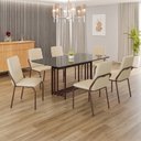 Ver imagem 1 de Conjunto Sala de Jantar Mesa 160x90cm Base Pérola Tampo MDF com Vidro Malibu Marrom/Creme/Grafite
