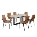 Ver imagem 2 de Conjunto Sala de Jantar Mesa 160x90cm Base Pérola Tampo MDF com Vidro Malibu Preto/Marrom/Off White