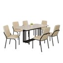 Ver imagem 2 de Conjunto Sala de Jantar Mesa 160x90cm Base Pérola Tampo MDF com Vidro Malibu Preto/Creme/Off White
