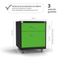 Ver imagem 2 de Gaveteiro de Aço 2 Gavetas com Chave e Rodízios com Trava e Gaveta p/Pasta Suspensa Verde/Preto