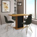 Ver imagem 1 de Mesa Jantar Londres Tampo Canela 120cm Base Preta 4 Cadeiras Base Dourado Estofado Verde