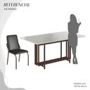 Ver imagem 5 de Conjunto Sala de Jantar Mesa 160x90cm Base Pérola Tampo MDF Laca com Vidro Malibu Marrom/Preto/Off White