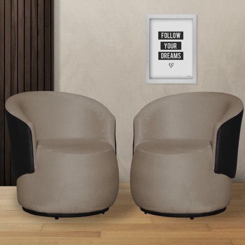 Kit 2 Poltronas Organica Beatriz Suede Cappuccino C/ Composê Corano Preto - Lm Decor