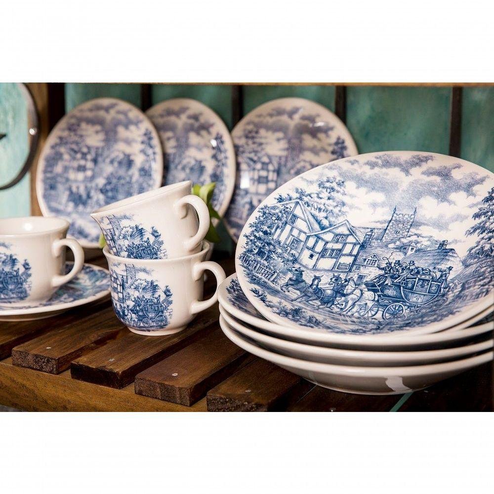 Kit 12 Pratos de Sobremesa Biona Cena Inglesa Oxford® Cerâmica 19cm - 2