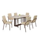 Ver imagem 2 de Conjunto Sala de Jantar Mesa 160x90cm Base Pérola Tampo MDF Laca com Vidro Malibu Marrom/Creme/Off White