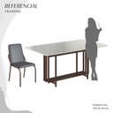 Ver imagem 5 de Conjunto Sala de Jantar Mesa 160x90cm Base Pérola Tampo MDF Laca com Vidro Malibu Marrom/Grafite/Off White