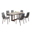 Ver imagem 2 de Conjunto Sala de Jantar Mesa 160x90cm Base Pérola Tampo MDF Laca com Vidro Malibu Marrom/Grafite/Off White