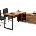 Ver imagem 2 de Conjunto para Escritório de Mesa e Armário 3 Gavetas 168cm Industrial Noce e Preto Marrom