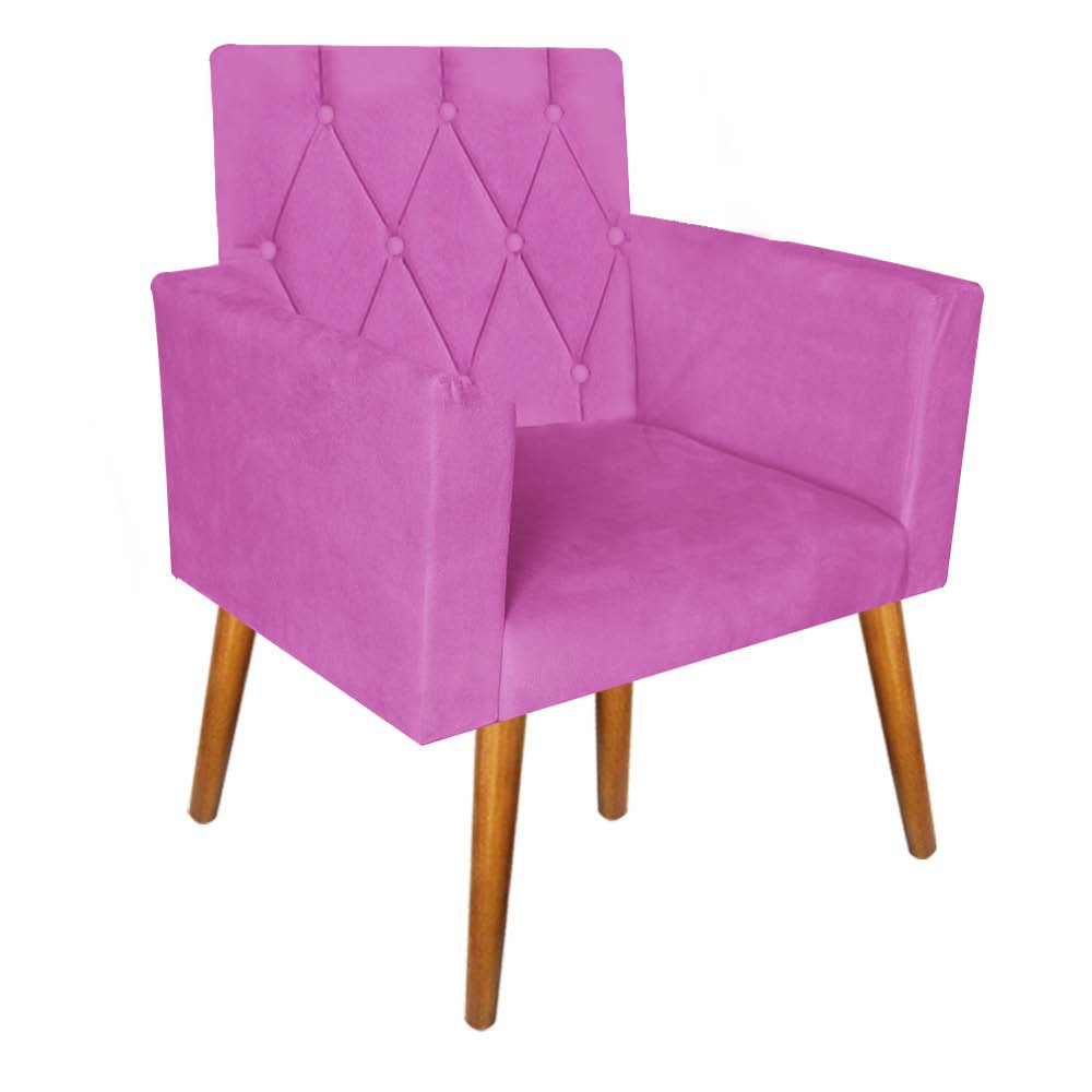 Poltrona Decorativa Thais Capitonê e Puff Aramado Suede Pink - Móveis Mafer - 3