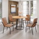 Ver imagem 1 de Conjunto Sala de Jantar Mesa Redonda 100cm Base Omega Tampo MDF Malibu Preto/Marrom