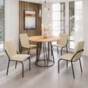 Ver imagem 1 de Conjunto Sala de Jantar Mesa Redonda 100cm Base Omega Tampo MDF Malibu Preto/Creme