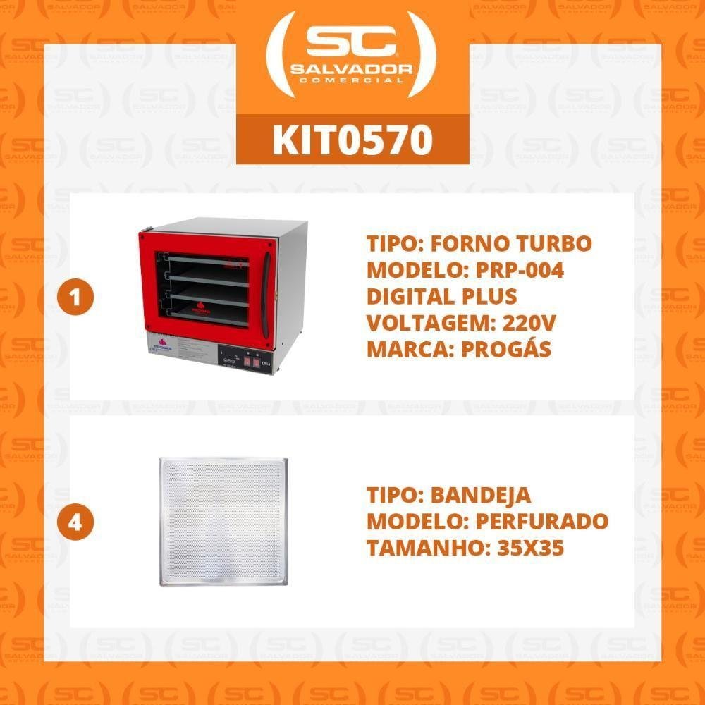 Kit - Forno Turbo Prp-004 Plus Digital 220v Vermelho + 4 Assadeiras - Progás 220v - 4