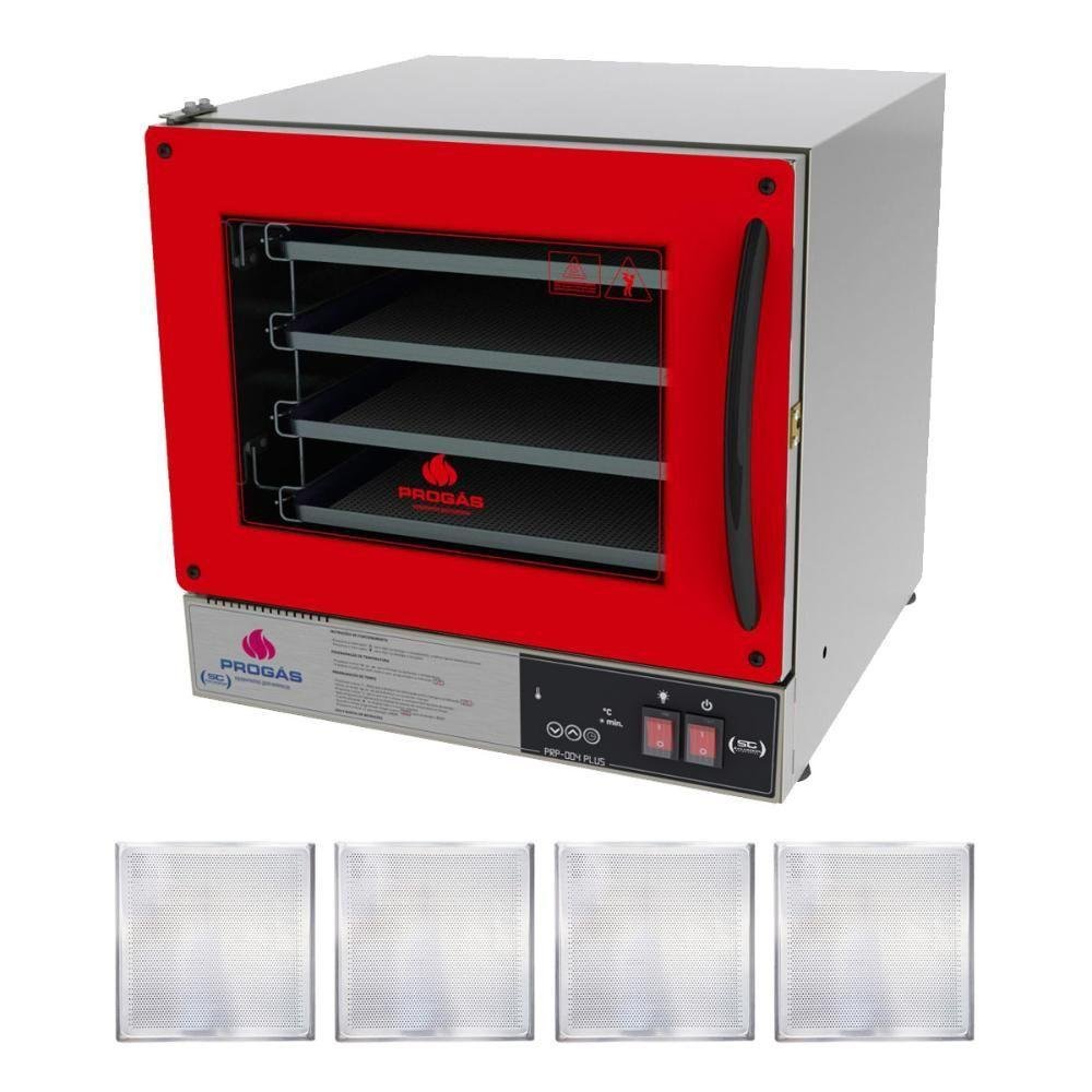 Kit - Forno Turbo Prp-004 Plus Digital 220v Vermelho + 4 Assadeiras - Progás 220v - 1