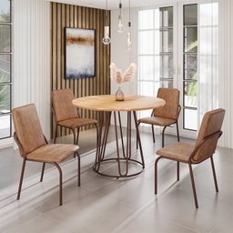 Conjunto Sala de Jantar Mesa Redonda 100cm Base Omega Tampo Mdf Malibu - 1