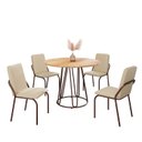 Ver imagem 2 de Conjunto Sala de Jantar Mesa Redonda 100cm Base Omega Tampo MDF Malibu Marrom/Creme