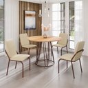 Ver imagem 1 de Conjunto Sala de Jantar Mesa Redonda 100cm Base Omega Tampo MDF Malibu Marrom/Creme