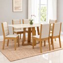 Ver imagem 1 de Conjunto Sala de Jantar Mesa Lisa 160cm Tampo MDF Canto Reto 6 Cadeiras Evelin