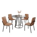 Ver imagem 2 de Conjunto Sala de Jantar Mesa Redonda 100cm Base Omega Tampo MDF Laca com Vidro Malibu Preto/Marrom