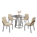 Ver imagem 2 de Conjunto Sala de Jantar Mesa Redonda 100cm Base Omega Tampo MDF Laca com Vidro Malibu Preto/Creme