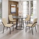 Ver imagem 1 de Conjunto Sala de Jantar Mesa Redonda 100cm Base Omega Tampo MDF Laca com Vidro Malibu Preto/Creme